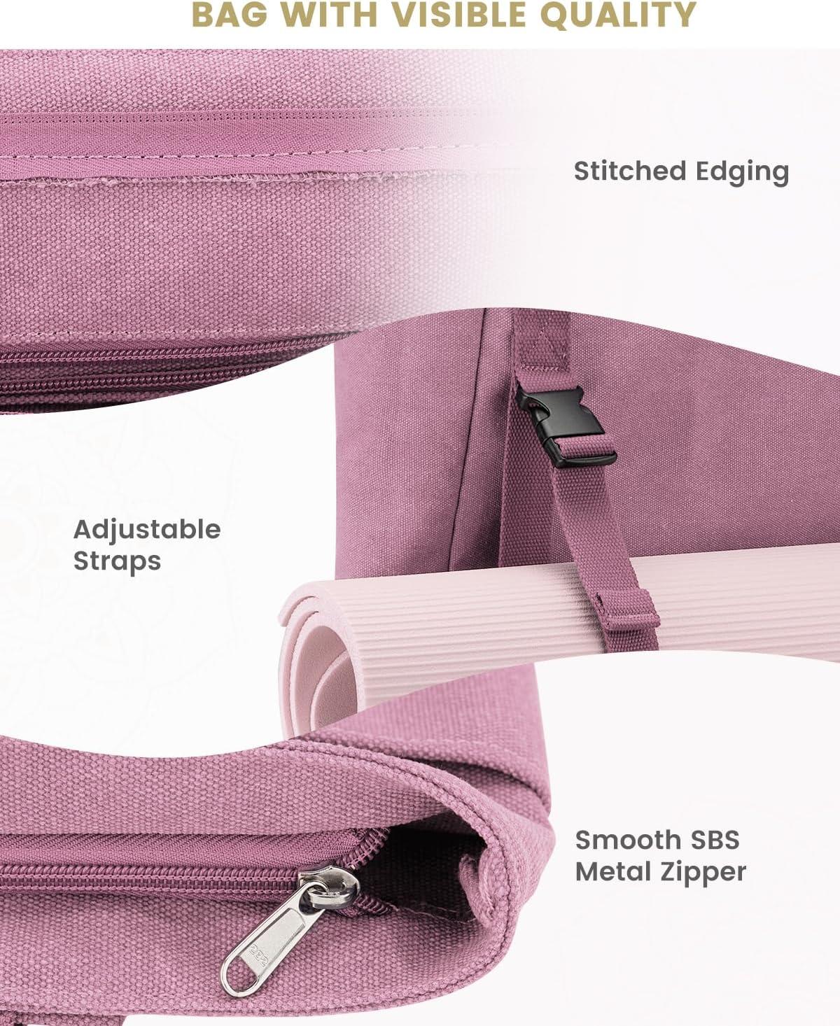 image:imageGonex Yoga Mat Bag Yoga Gym Bag Tote Bag with Multi Pockets For Women Men Canvas Yoga Mat Carrier Take in Out Mat Easily For Pilates Travel Workout OfficePink