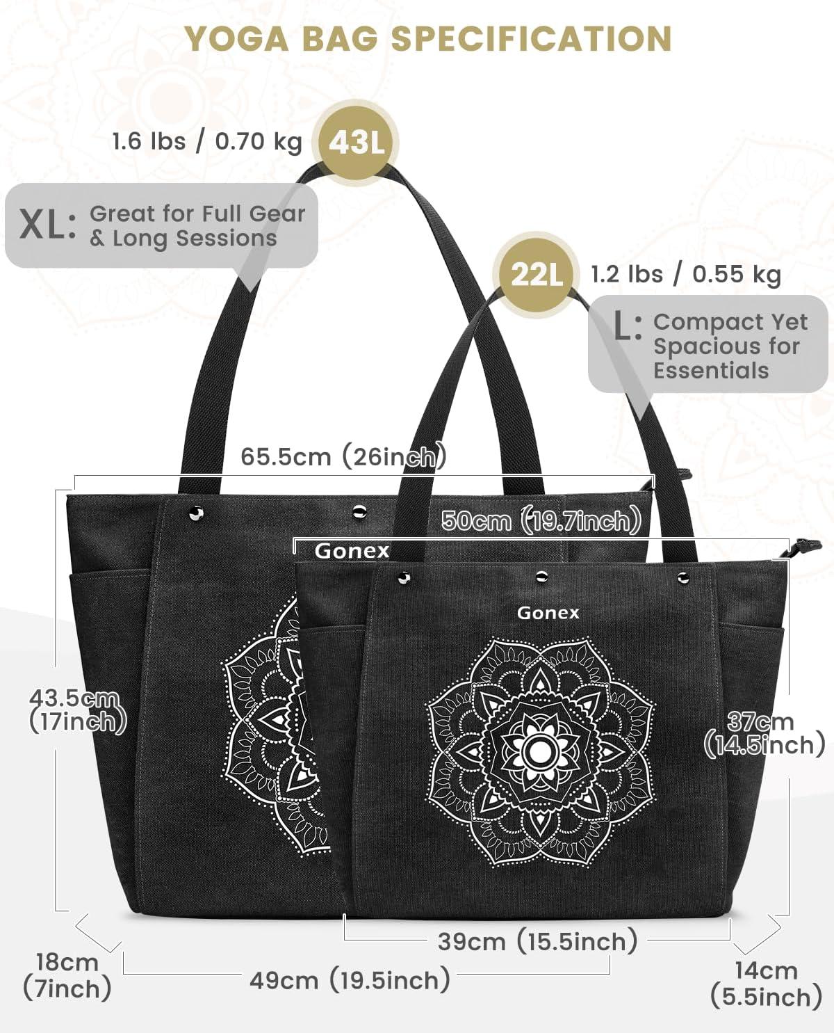 image:imageGonex Yoga Mat Bag Yoga Gym Bag Tote Bag with Multi Pockets For Women Men Canvas Yoga Mat Carrier Take in Out Mat Easily For Pilates Travel Workout OfficeBlack