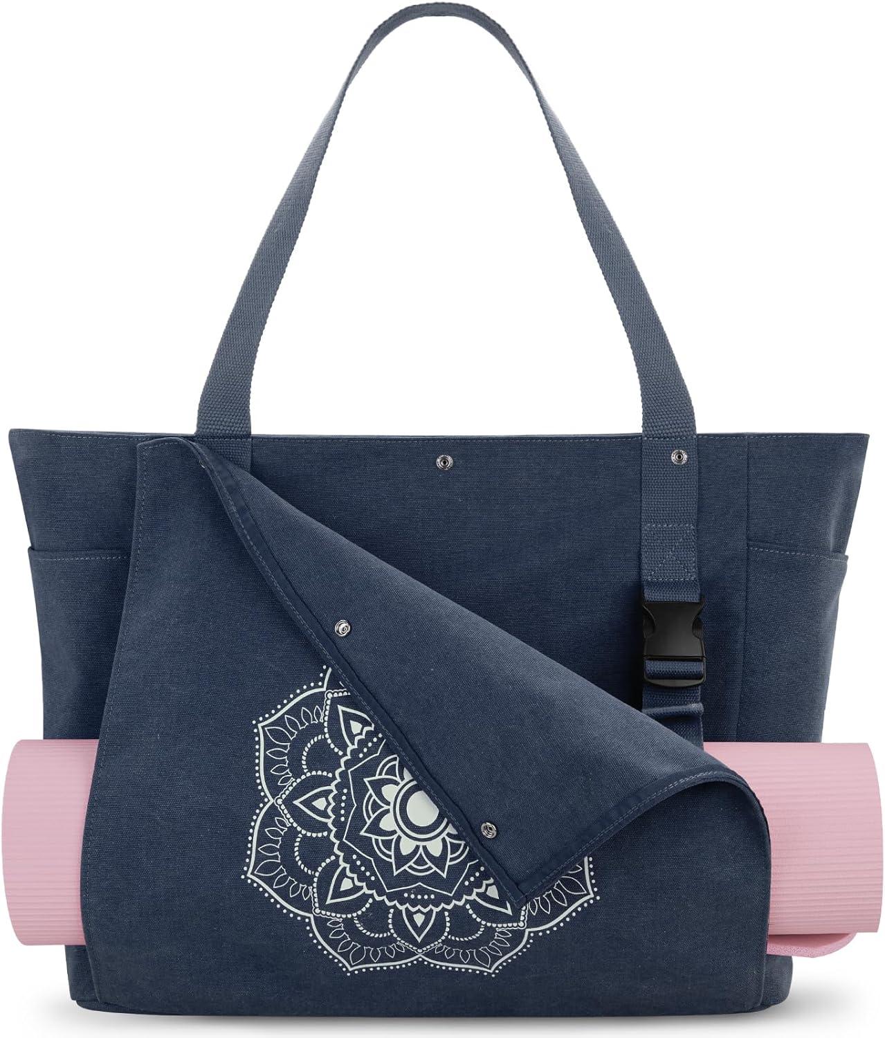 image:imageGonex Yoga Mat Bag Yoga Gym Bag Tote Bag with Multi Pockets For Women Men Canvas Yoga Mat Carrier Take in Out Mat Easily For Pilates Travel Workout OfficeBlue