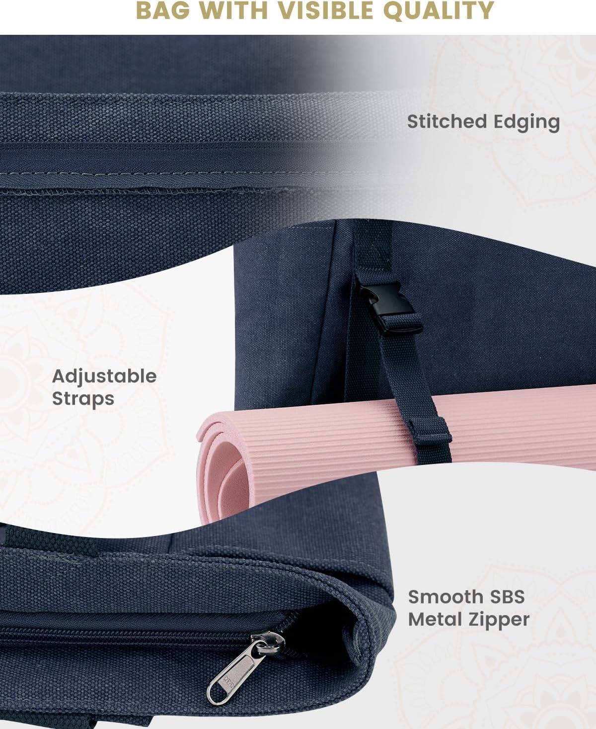image:imageGonex Yoga Mat Bag Yoga Gym Bag Tote Bag with Multi Pockets For Women Men Canvas Yoga Mat Carrier Take in Out Mat Easily For Pilates Travel Workout OfficeBlue