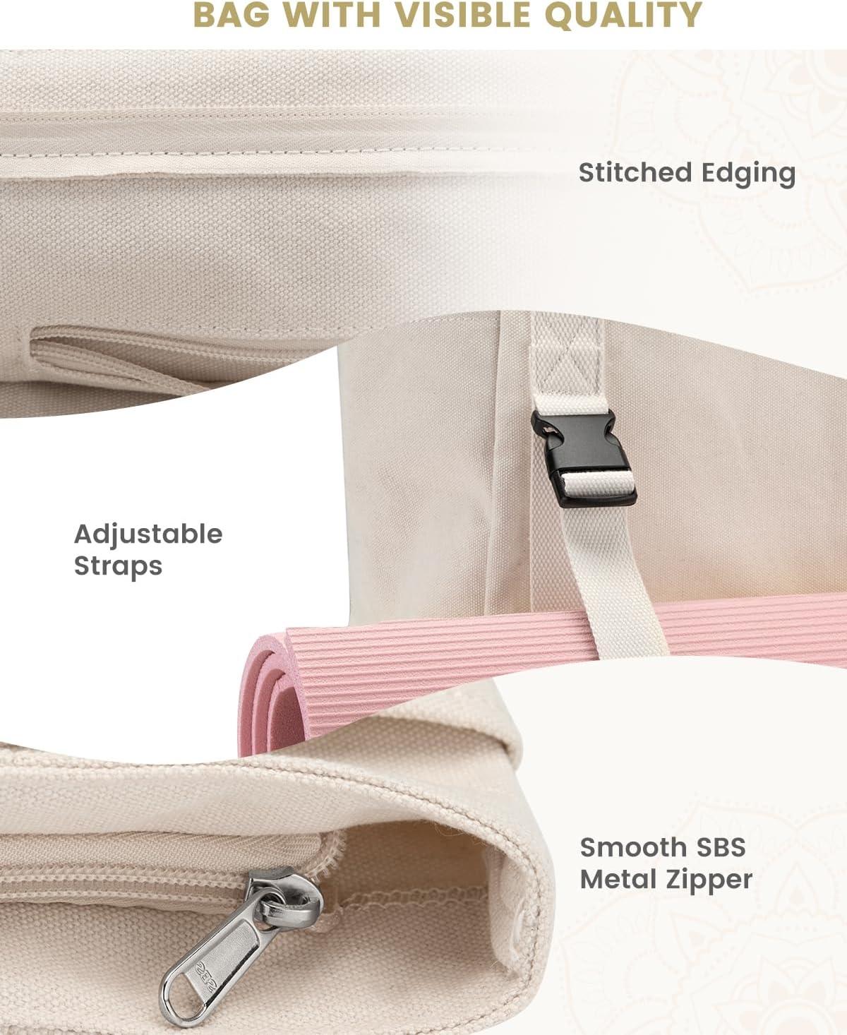 image:imageGonex Yoga Mat Bag Yoga Gym Bag Tote Bag with Multi Pockets For Women Men Canvas Yoga Mat Carrier Take in Out Mat Easily For Pilates Travel Workout OfficeBeige