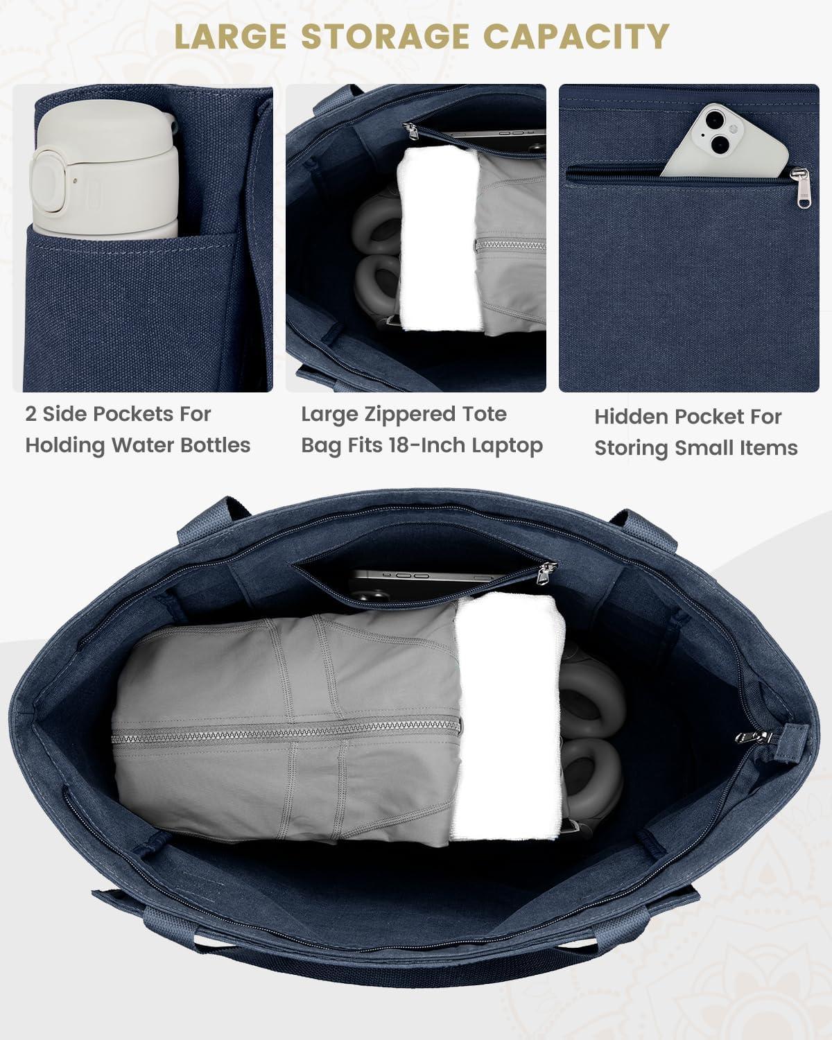 image:imageGonex Yoga Mat Bag Yoga Gym Bag Tote Bag with Multi Pockets For Women Men Canvas Yoga Mat Carrier Take in Out Mat Easily For Pilates Travel Workout OfficeBlue