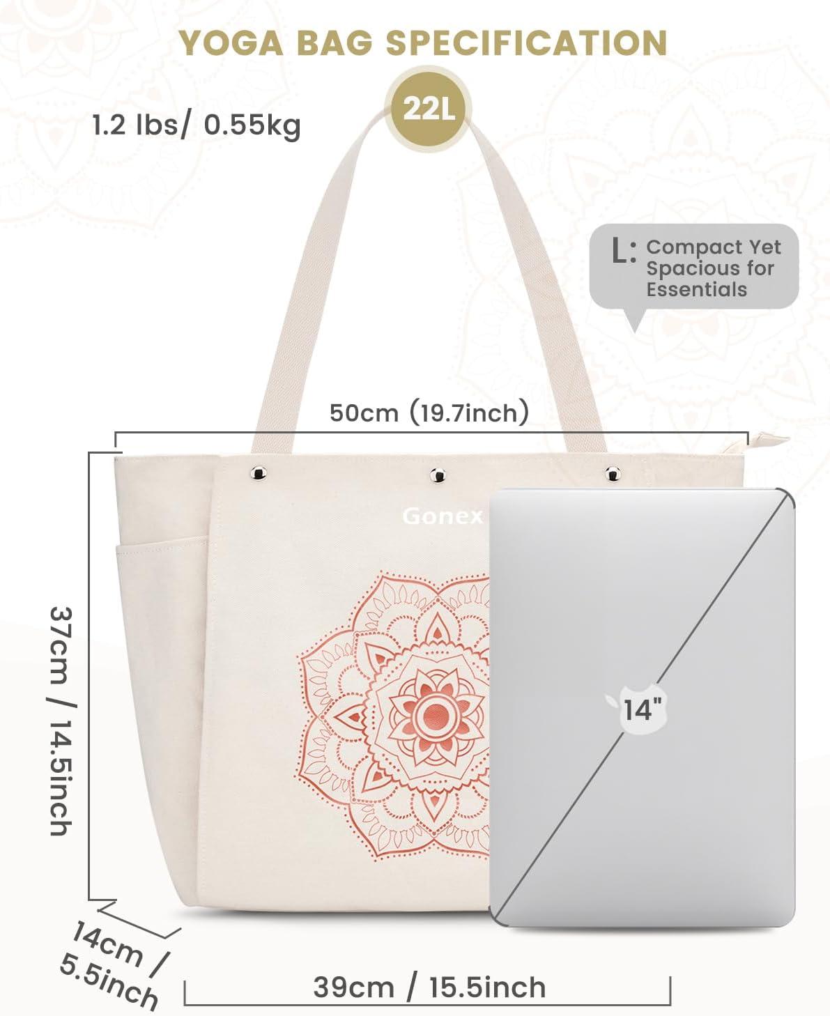 image:imageGonex Yoga Mat Bag Yoga Gym Bag Tote Bag with Multi Pockets For Women Men Canvas Yoga Mat Carrier Take in Out Mat Easily For Pilates Travel Workout OfficeBeige