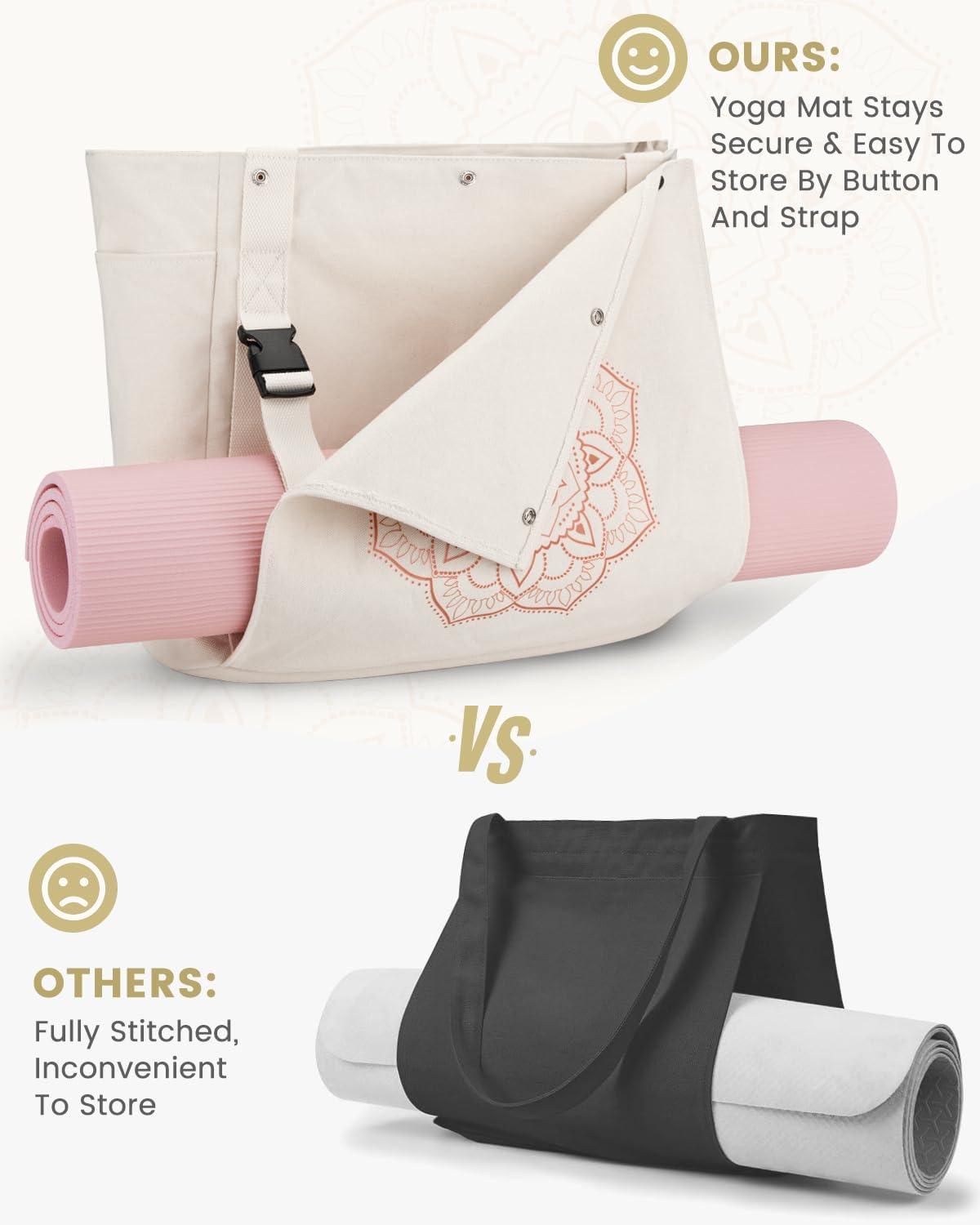 image:imageGonex Yoga Mat Bag Yoga Gym Bag Tote Bag with Multi Pockets For Women Men Canvas Yoga Mat Carrier Take in Out Mat Easily For Pilates Travel Workout OfficeBeige