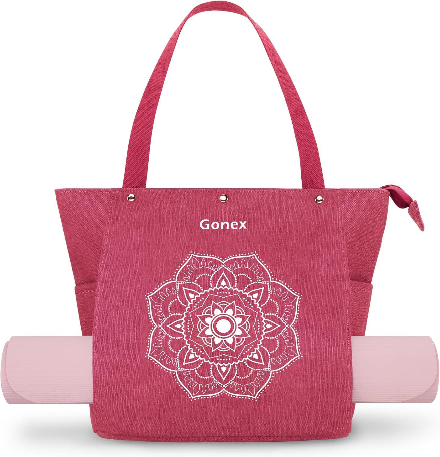 image:imageGonex Yoga Mat Bag Yoga Gym Bag Tote Bag with Multi Pockets For Women Men Canvas Yoga Mat Carrier Take in Out Mat Easily For Pilates Travel Workout OfficeBrick Red