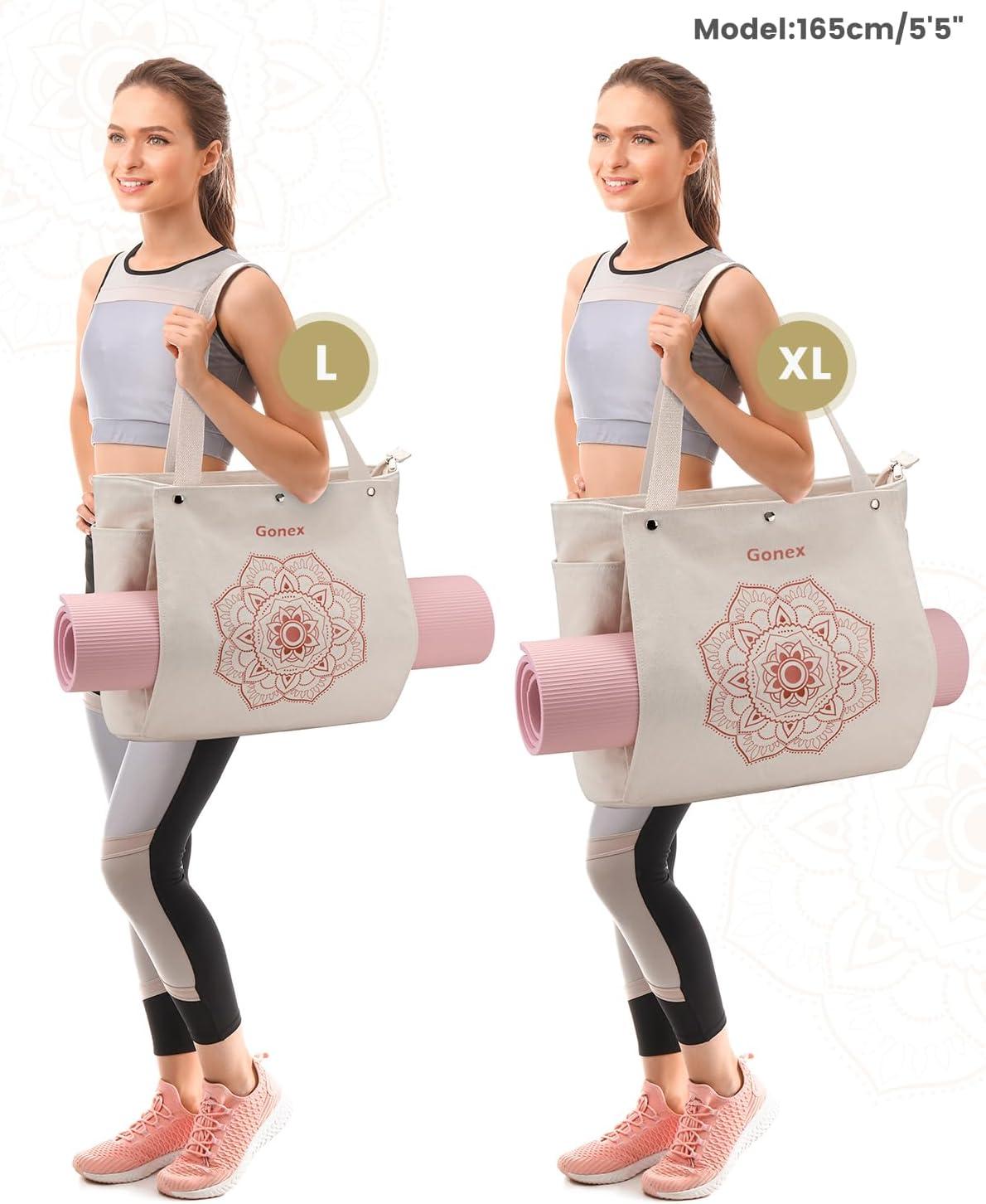 image:imageGonex Yoga Mat Bag Yoga Gym Bag Tote Bag with Multi Pockets For Women Men Canvas Yoga Mat Carrier Take in Out Mat Easily For Pilates Travel Workout OfficeBeige