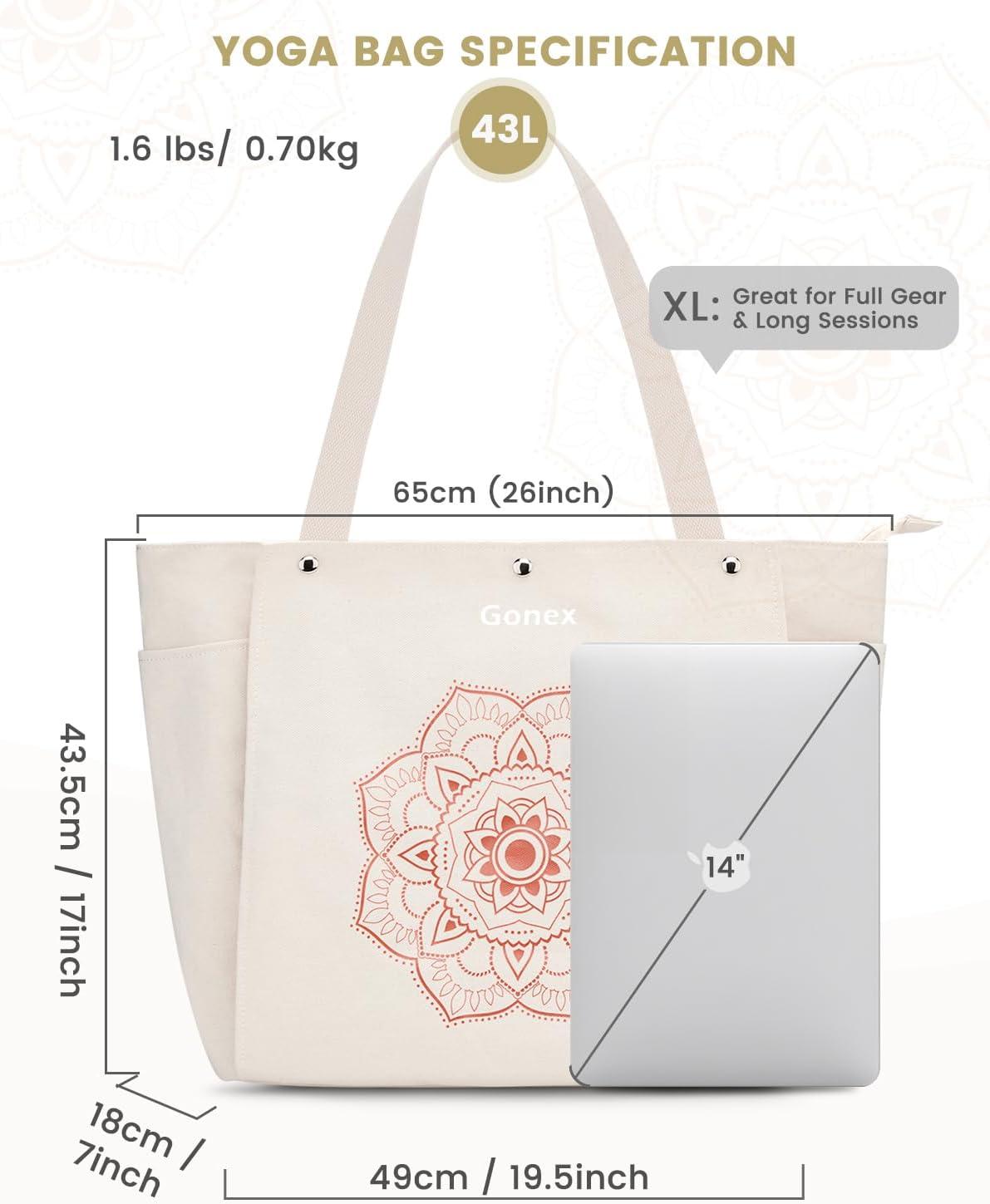 image:imageGonex Yoga Mat Bag Yoga Gym Bag Tote Bag with Multi Pockets For Women Men Canvas Yoga Mat Carrier Take in Out Mat Easily For Pilates Travel Workout OfficeBeige