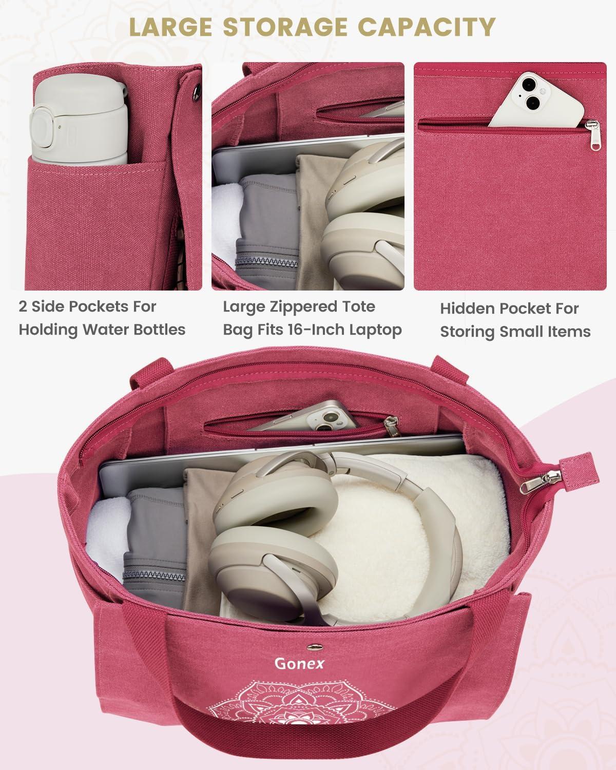 image:imageGonex Yoga Mat Bag Yoga Gym Bag Tote Bag with Multi Pockets For Women Men Canvas Yoga Mat Carrier Take in Out Mat Easily For Pilates Travel Workout OfficeBrick Red
