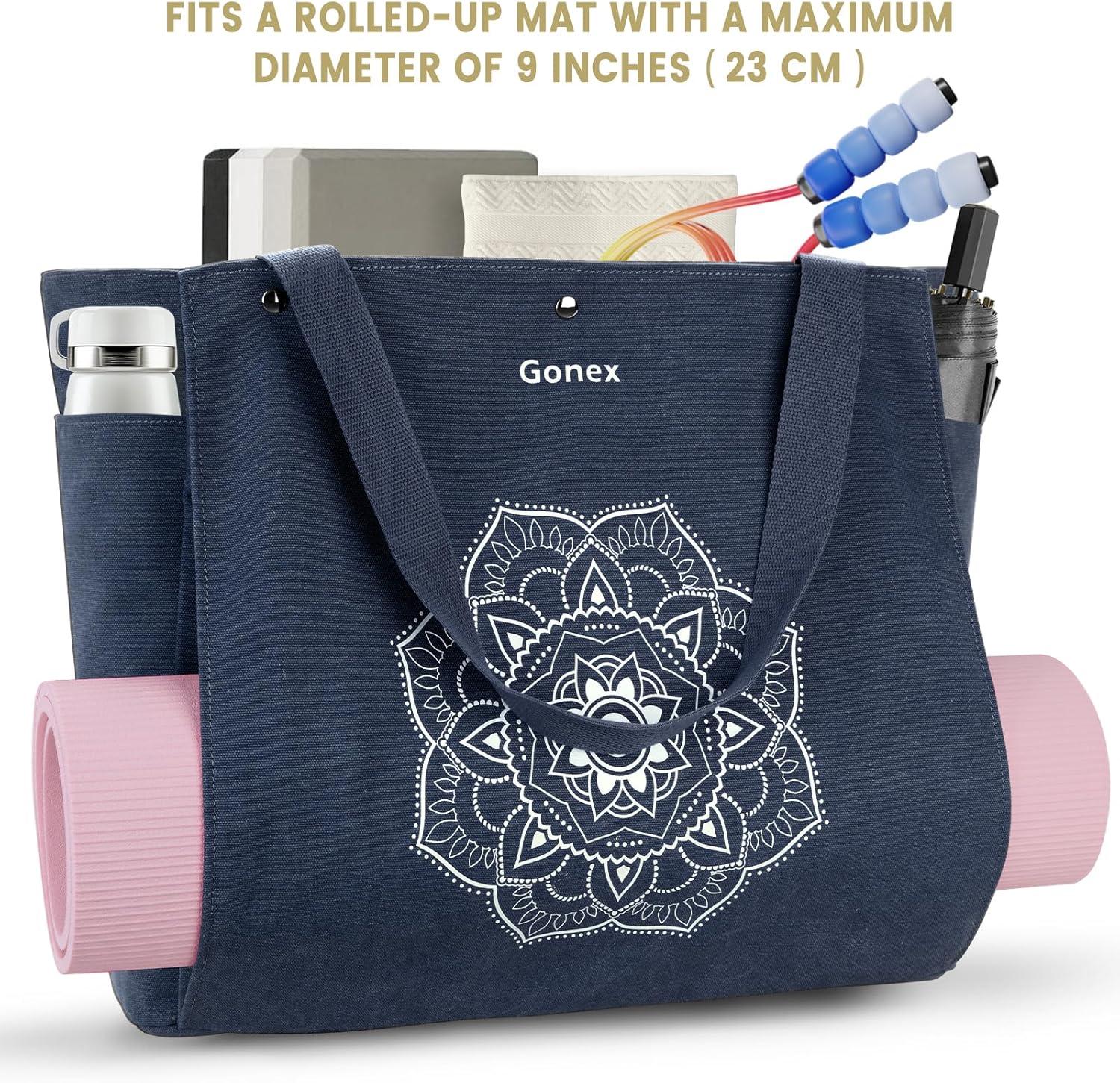 image:imageGonex Yoga Mat Bag Yoga Gym Bag Tote Bag with Multi Pockets For Women Men Canvas Yoga Mat Carrier Take in Out Mat Easily For Pilates Travel Workout OfficeBlue