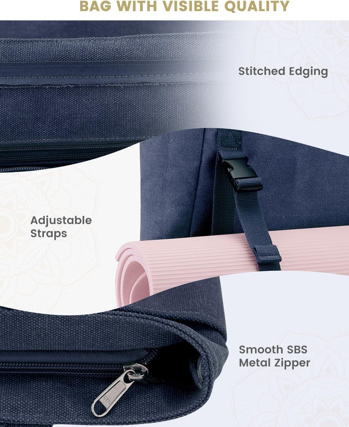 image:imageGonex Yoga Mat Bag Yoga Gym Bag Tote Bag with Multi Pockets For Women Men Canvas Yoga Mat Carrier Take in Out Mat Easily For Pilates Travel Workout OfficeBlue