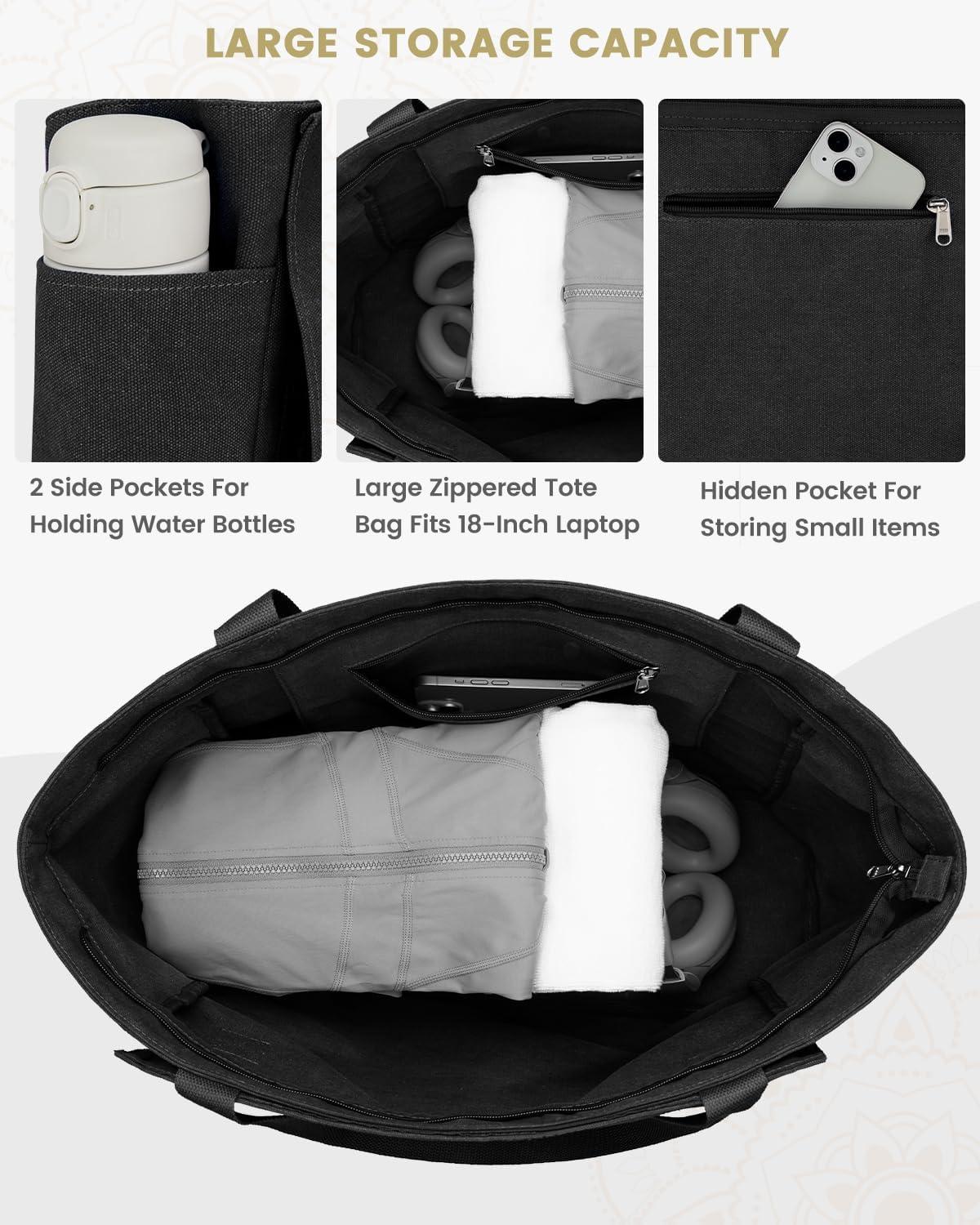 image:imageGonex Yoga Mat Bag Yoga Gym Bag Tote Bag with Multi Pockets For Women Men Canvas Yoga Mat Carrier Take in Out Mat Easily For Pilates Travel Workout OfficeBlack