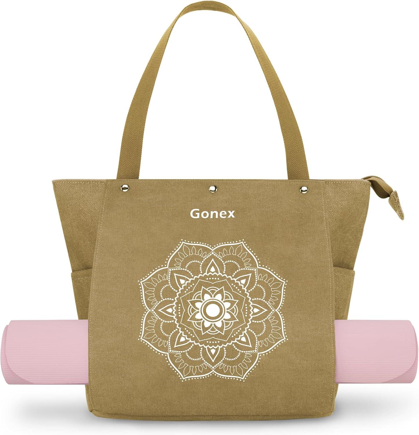 image:imageGonex Yoga Mat Bag Yoga Gym Bag Tote Bag with Multi Pockets For Women Men Canvas Yoga Mat Carrier Take in Out Mat Easily For Pilates Travel Workout OfficeDark Khaki