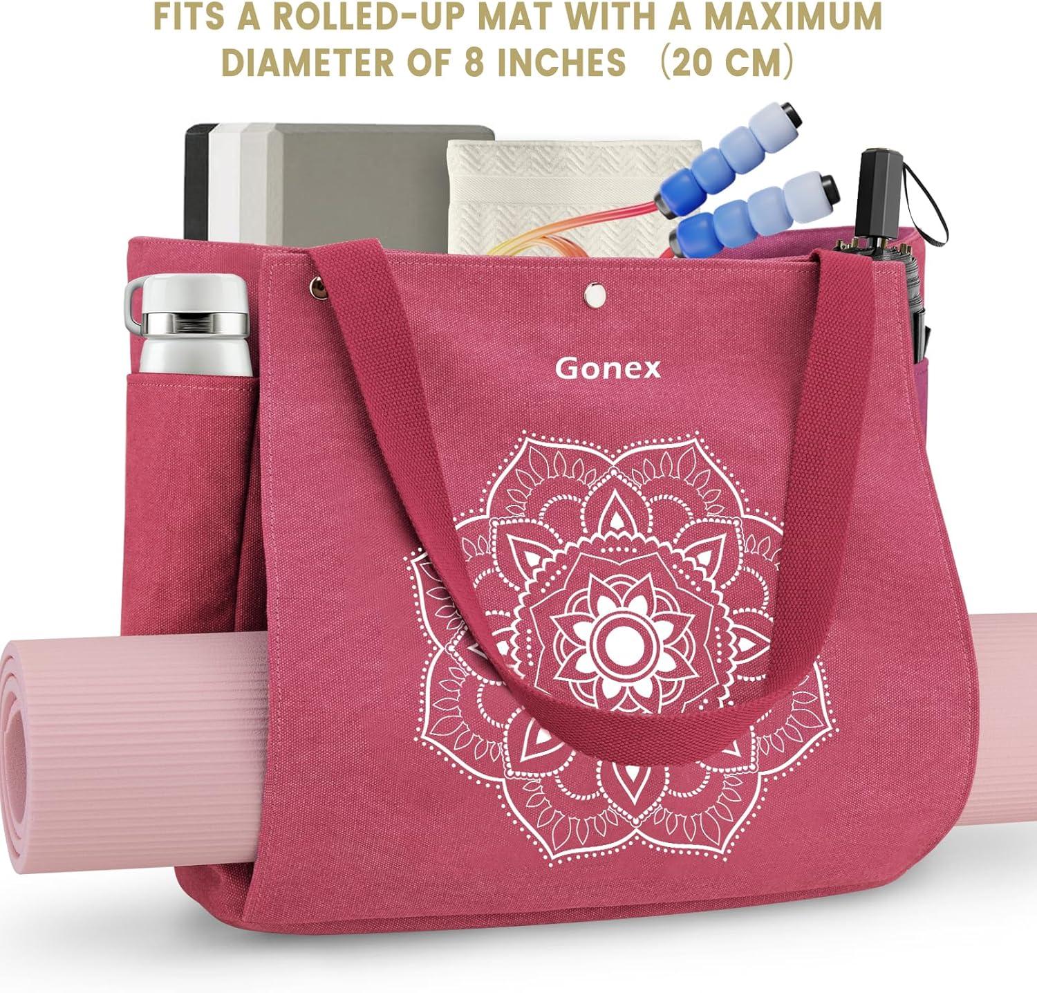 image:imageGonex Yoga Mat Bag Yoga Gym Bag Tote Bag with Multi Pockets For Women Men Canvas Yoga Mat Carrier Take in Out Mat Easily For Pilates Travel Workout OfficeBrick Red