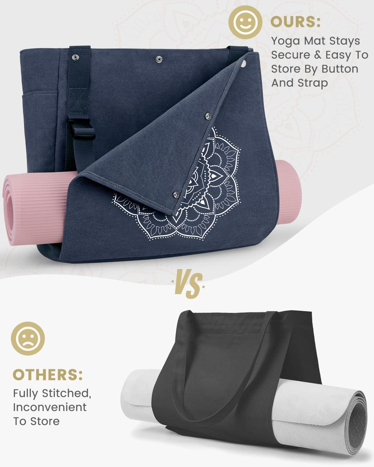 image:imageGonex Yoga Mat Bag Yoga Gym Bag Tote Bag with Multi Pockets For Women Men Canvas Yoga Mat Carrier Take in Out Mat Easily For Pilates Travel Workout OfficeBlue