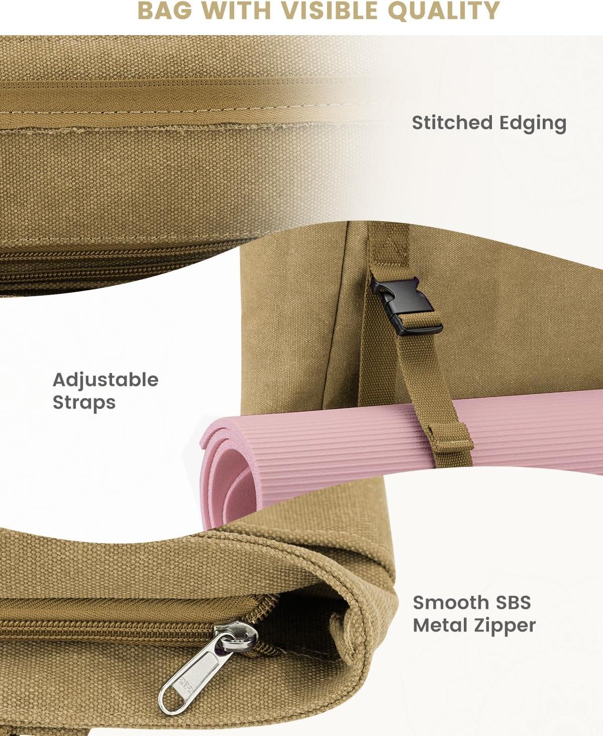 image:imageGonex Yoga Mat Bag Yoga Gym Bag Tote Bag with Multi Pockets For Women Men Canvas Yoga Mat Carrier Take in Out Mat Easily For Pilates Travel Workout OfficeDark Khaki