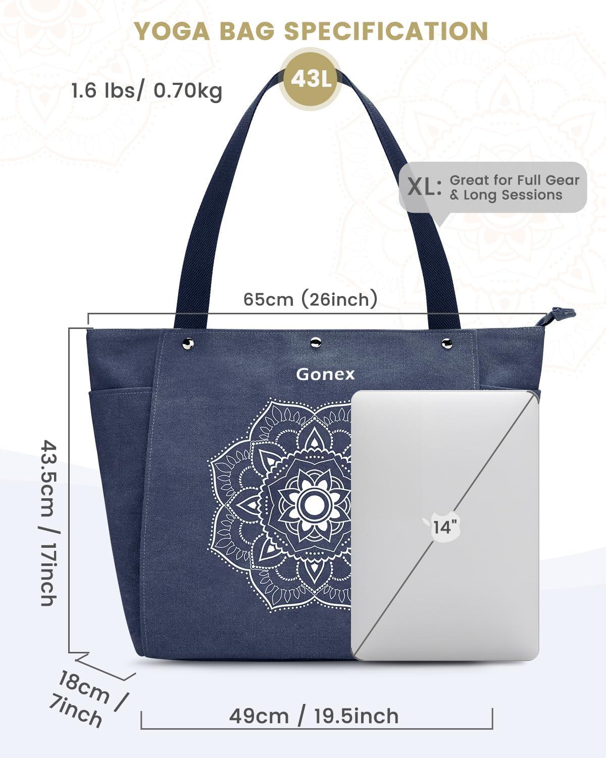 image:imageGonex Yoga Mat Bag Yoga Gym Bag Tote Bag with Multi Pockets For Women Men Canvas Yoga Mat Carrier Take in Out Mat Easily For Pilates Travel Workout OfficeBlue