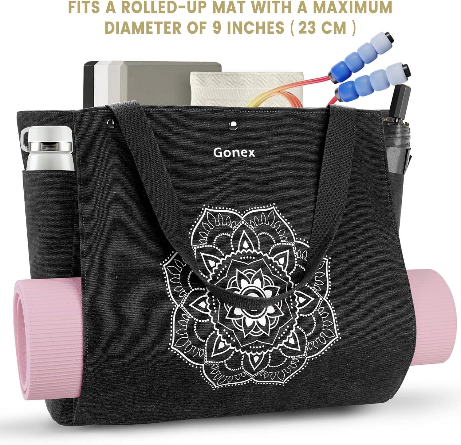 image:imageGonex Yoga Mat Bag Yoga Gym Bag Tote Bag with Multi Pockets For Women Men Canvas Yoga Mat Carrier Take in Out Mat Easily For Pilates Travel Workout OfficeBlack