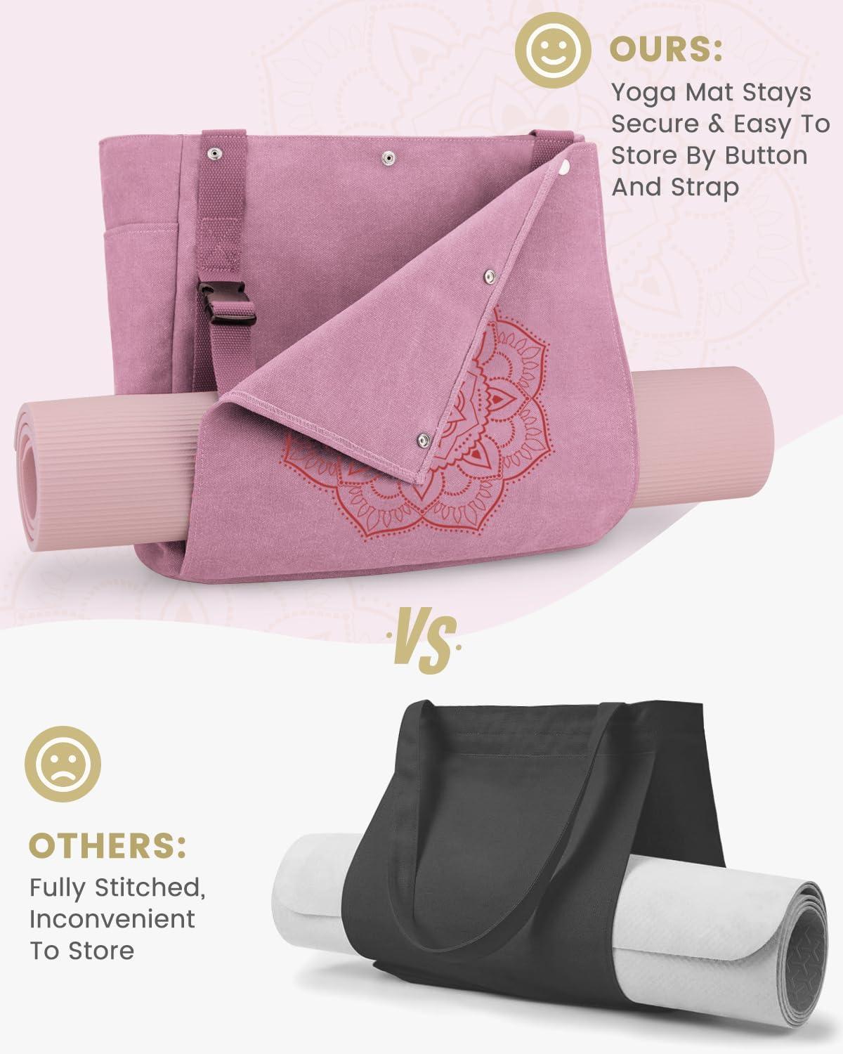 image:imageGonex Yoga Mat Bag Yoga Gym Bag Tote Bag with Multi Pockets For Women Men Canvas Yoga Mat Carrier Take in Out Mat Easily For Pilates Travel Workout OfficePink
