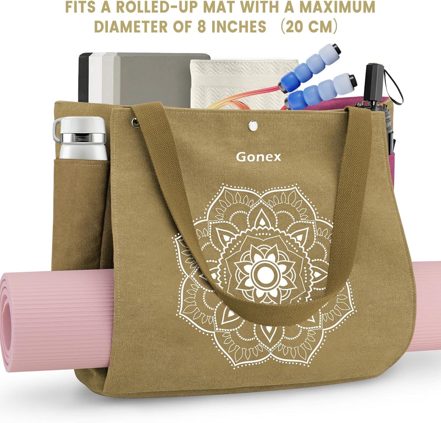 image:imageGonex Yoga Mat Bag Yoga Gym Bag Tote Bag with Multi Pockets For Women Men Canvas Yoga Mat Carrier Take in Out Mat Easily For Pilates Travel Workout OfficeDark Khaki