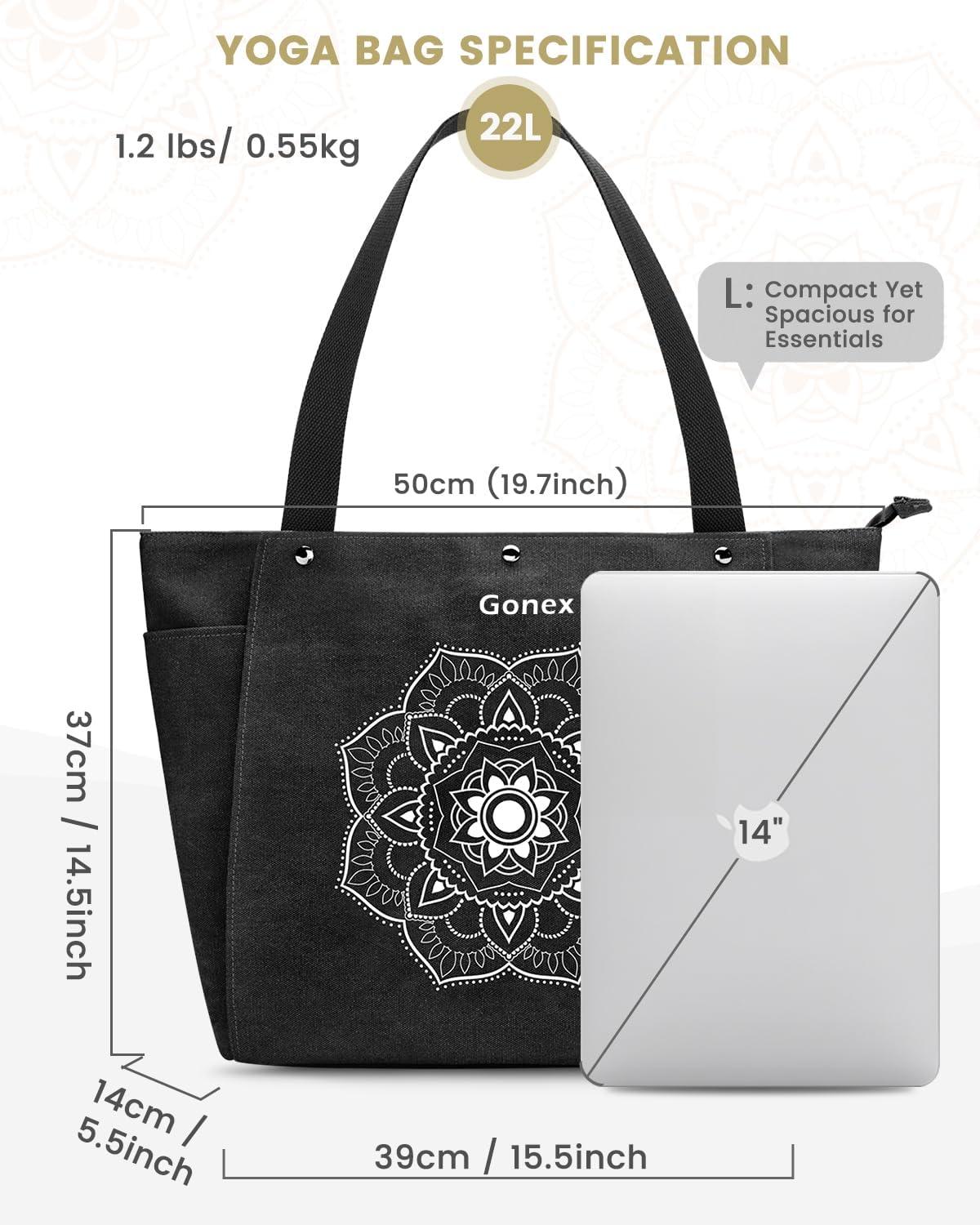 image:imageGonex Yoga Mat Bag Yoga Gym Bag Tote Bag with Multi Pockets For Women Men Canvas Yoga Mat Carrier Take in Out Mat Easily For Pilates Travel Workout OfficeBlack