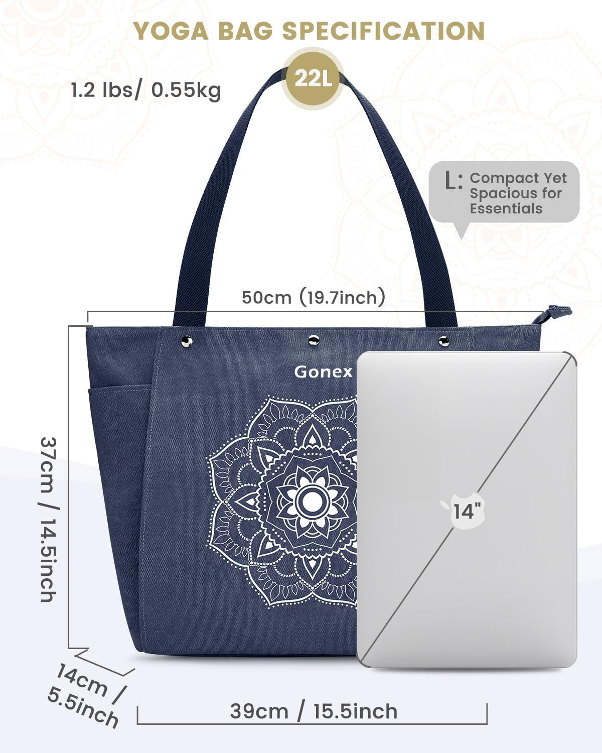 image:imageGonex Yoga Mat Bag Yoga Gym Bag Tote Bag with Multi Pockets For Women Men Canvas Yoga Mat Carrier Take in Out Mat Easily For Pilates Travel Workout OfficeBlue