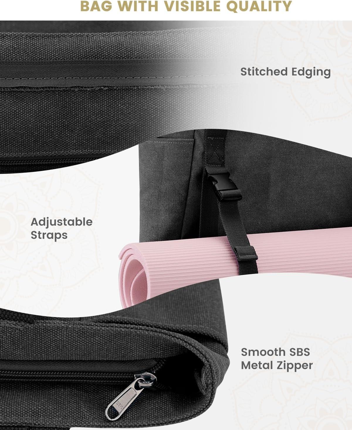 image:imageGonex Yoga Mat Bag Yoga Gym Bag Tote Bag with Multi Pockets For Women Men Canvas Yoga Mat Carrier Take in Out Mat Easily For Pilates Travel Workout OfficeBlack