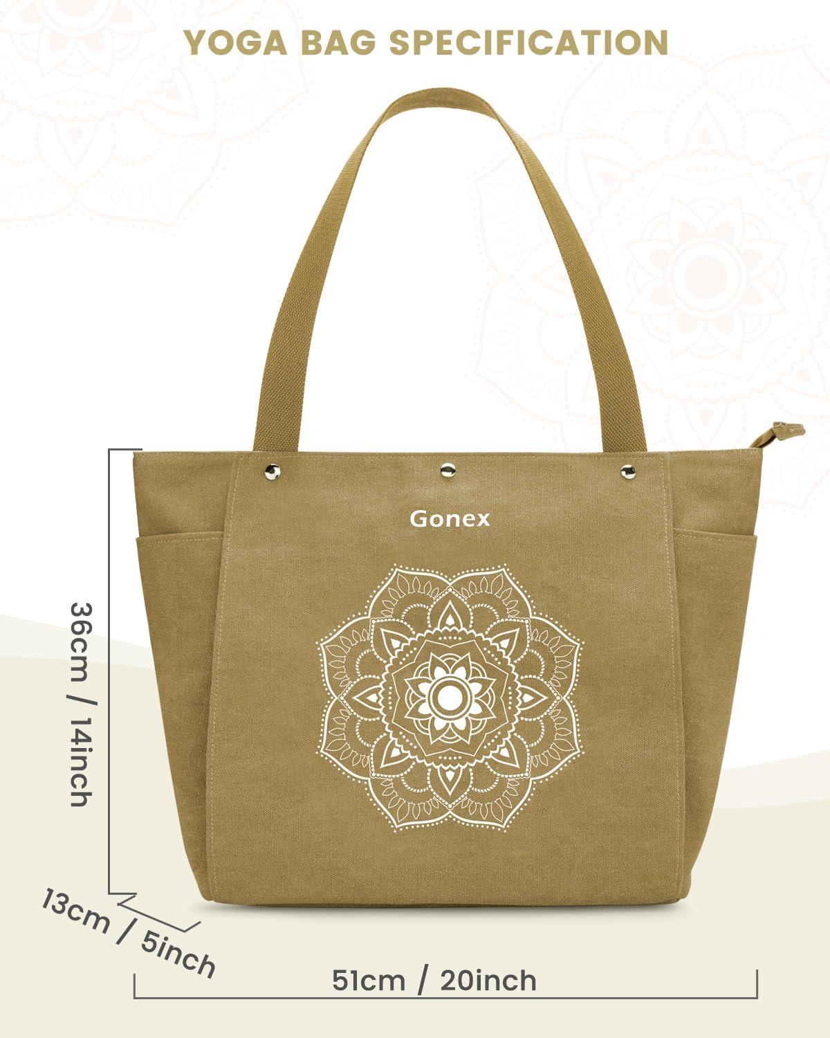 image:imageGonex Yoga Mat Bag Yoga Gym Bag Tote Bag with Multi Pockets For Women Men Canvas Yoga Mat Carrier Take in Out Mat Easily For Pilates Travel Workout OfficeDark Khaki
