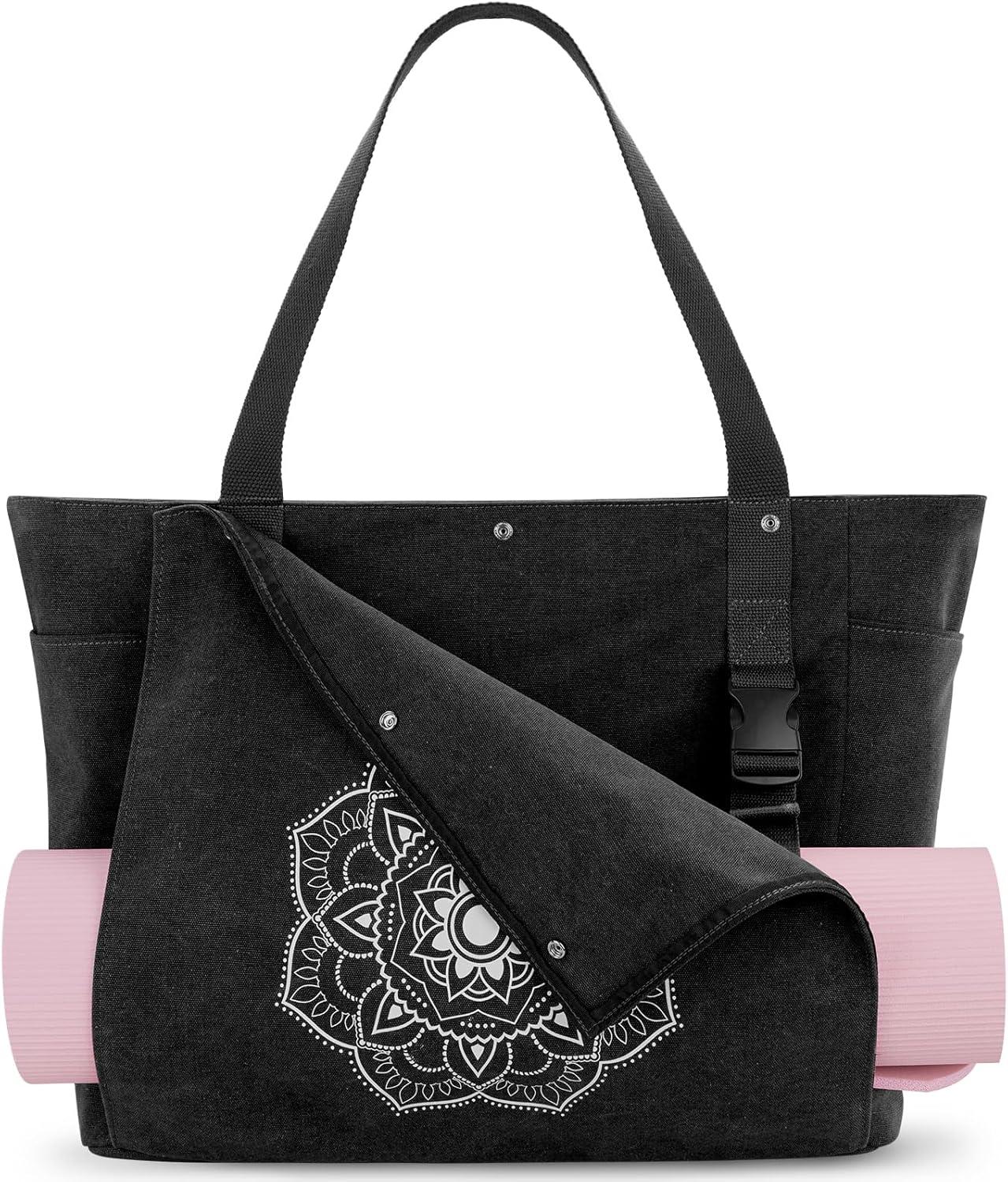 image:imageGonex Yoga Mat Bag Yoga Gym Bag Tote Bag with Multi Pockets For Women Men Canvas Yoga Mat Carrier Take in Out Mat Easily For Pilates Travel Workout OfficeBlack