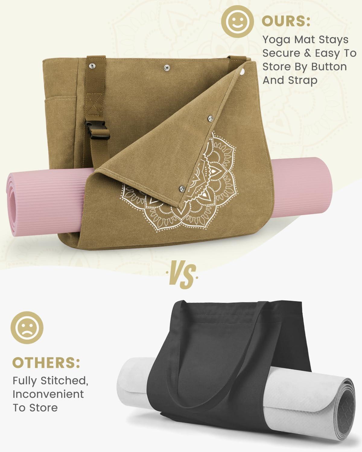 image:imageGonex Yoga Mat Bag Yoga Gym Bag Tote Bag with Multi Pockets For Women Men Canvas Yoga Mat Carrier Take in Out Mat Easily For Pilates Travel Workout OfficeDark Khaki