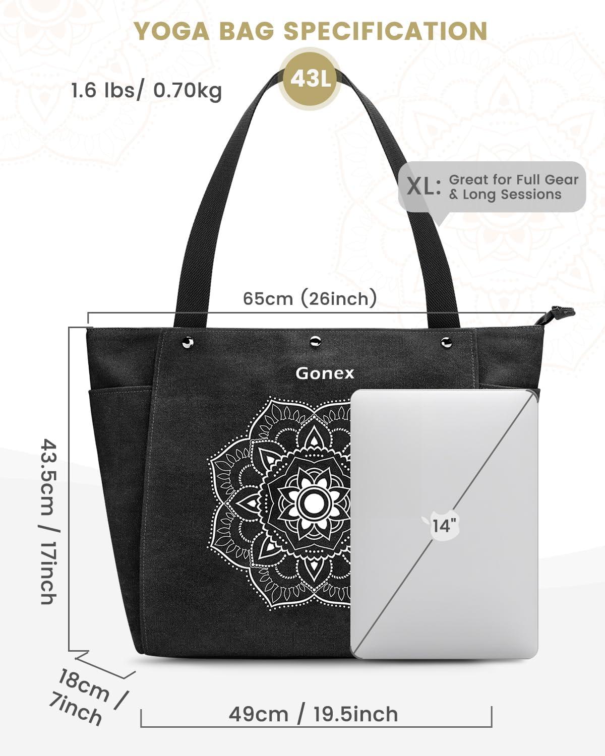 image:imageGonex Yoga Mat Bag Yoga Gym Bag Tote Bag with Multi Pockets For Women Men Canvas Yoga Mat Carrier Take in Out Mat Easily For Pilates Travel Workout OfficeBlack