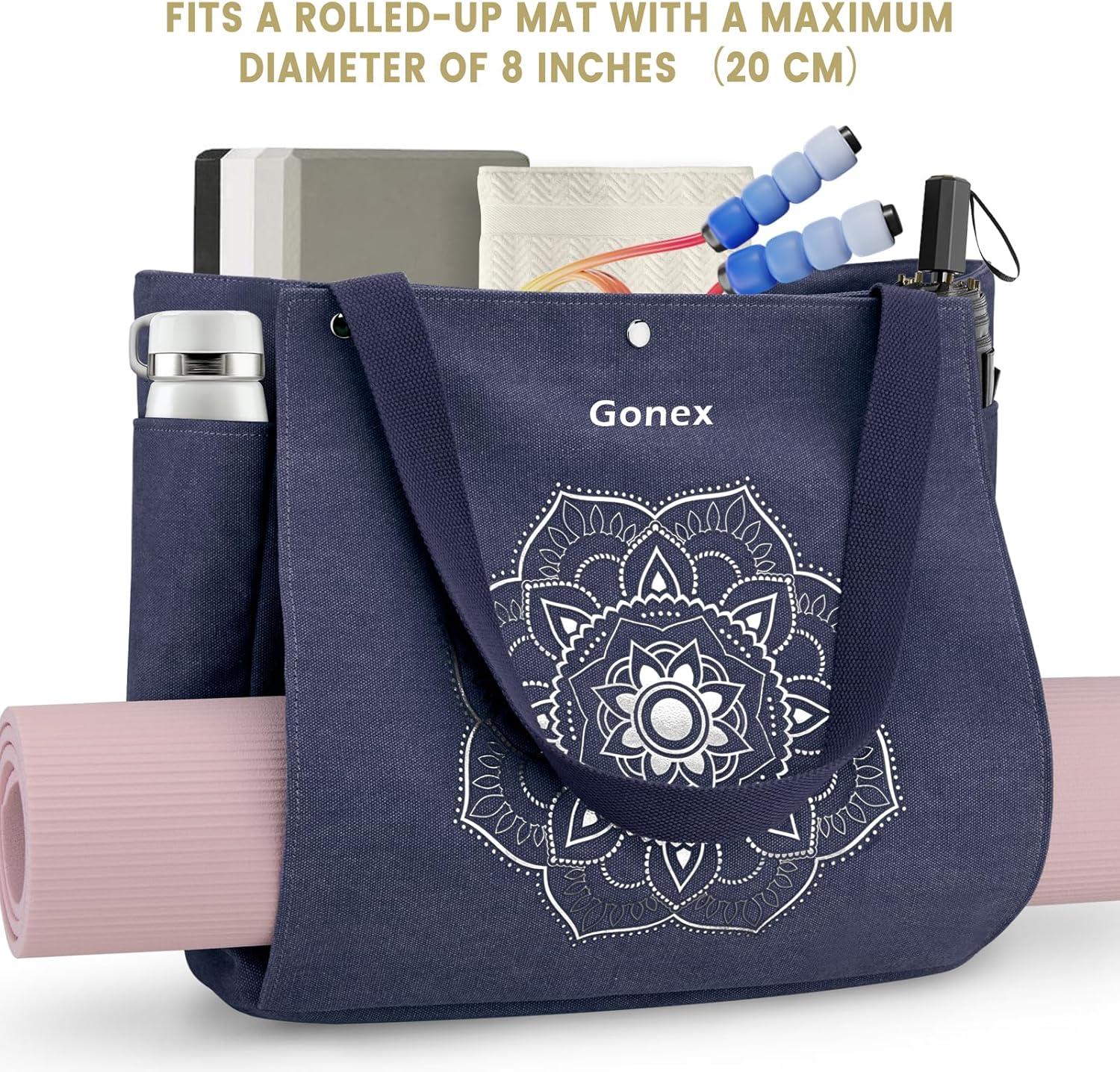 image:imageGonex Yoga Mat Bag Yoga Gym Bag Tote Bag with Multi Pockets For Women Men Canvas Yoga Mat Carrier Take in Out Mat Easily For Pilates Travel Workout OfficeBlue