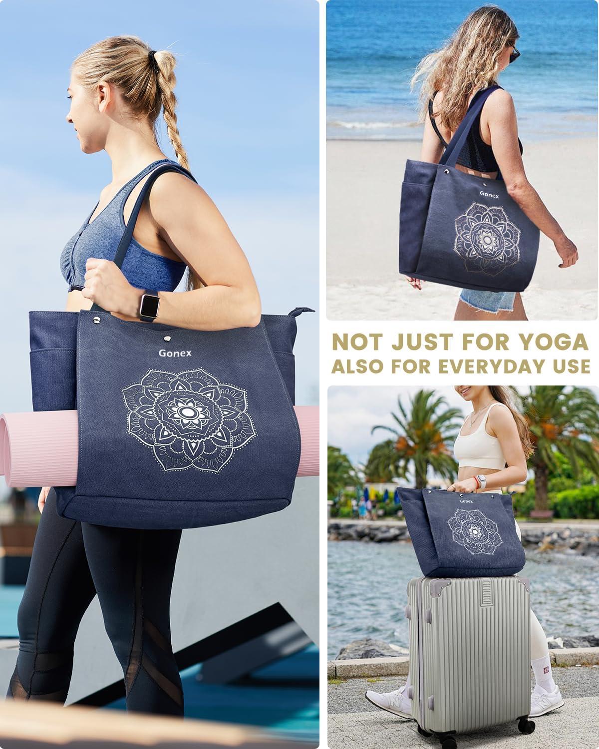 image:imageGonex Yoga Mat Bag Yoga Gym Bag Tote Bag with Multi Pockets For Women Men Canvas Yoga Mat Carrier Take in Out Mat Easily For Pilates Travel Workout OfficeBlue