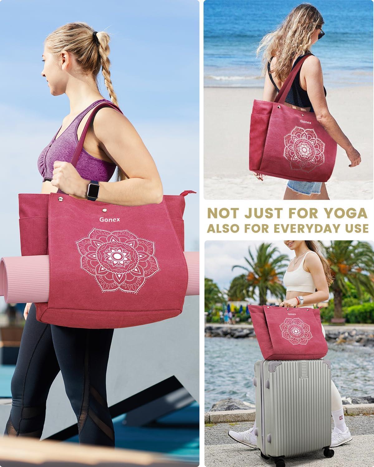 image:imageGonex Yoga Mat Bag Yoga Gym Bag Tote Bag with Multi Pockets For Women Men Canvas Yoga Mat Carrier Take in Out Mat Easily For Pilates Travel Workout OfficeBrick Red