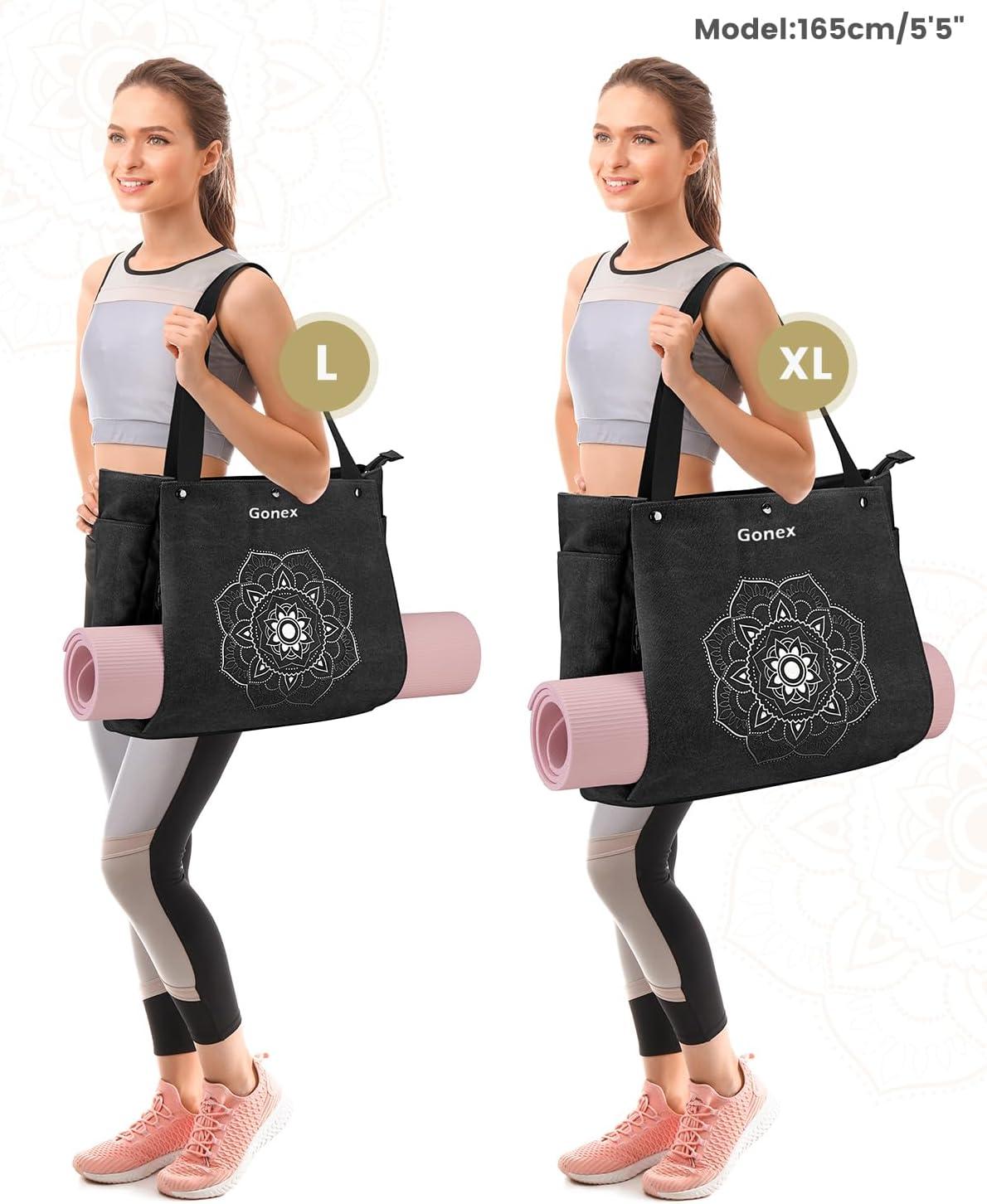 image:imageGonex Yoga Mat Bag Yoga Gym Bag Tote Bag with Multi Pockets For Women Men Canvas Yoga Mat Carrier Take in Out Mat Easily For Pilates Travel Workout OfficeBlack