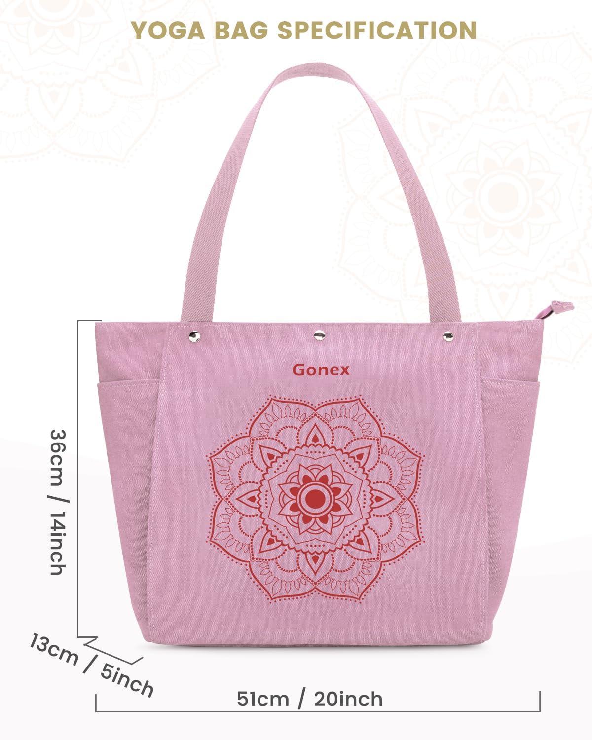 image:imageGonex Yoga Mat Bag Yoga Gym Bag Tote Bag with Multi Pockets For Women Men Canvas Yoga Mat Carrier Take in Out Mat Easily For Pilates Travel Workout OfficePink