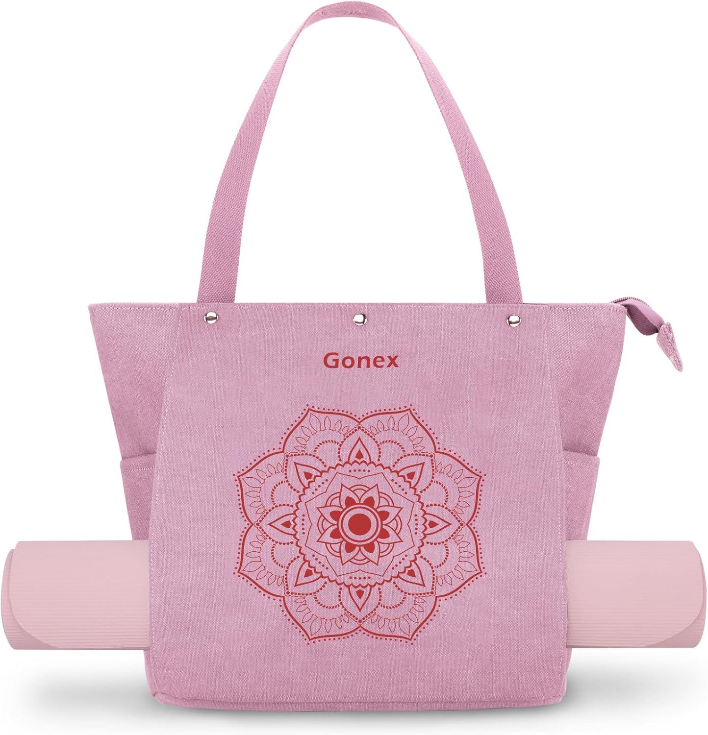 image:imageGonex Yoga Mat Bag Yoga Gym Bag Tote Bag with Multi Pockets For Women Men Canvas Yoga Mat Carrier Take in Out Mat Easily For Pilates Travel Workout OfficePink