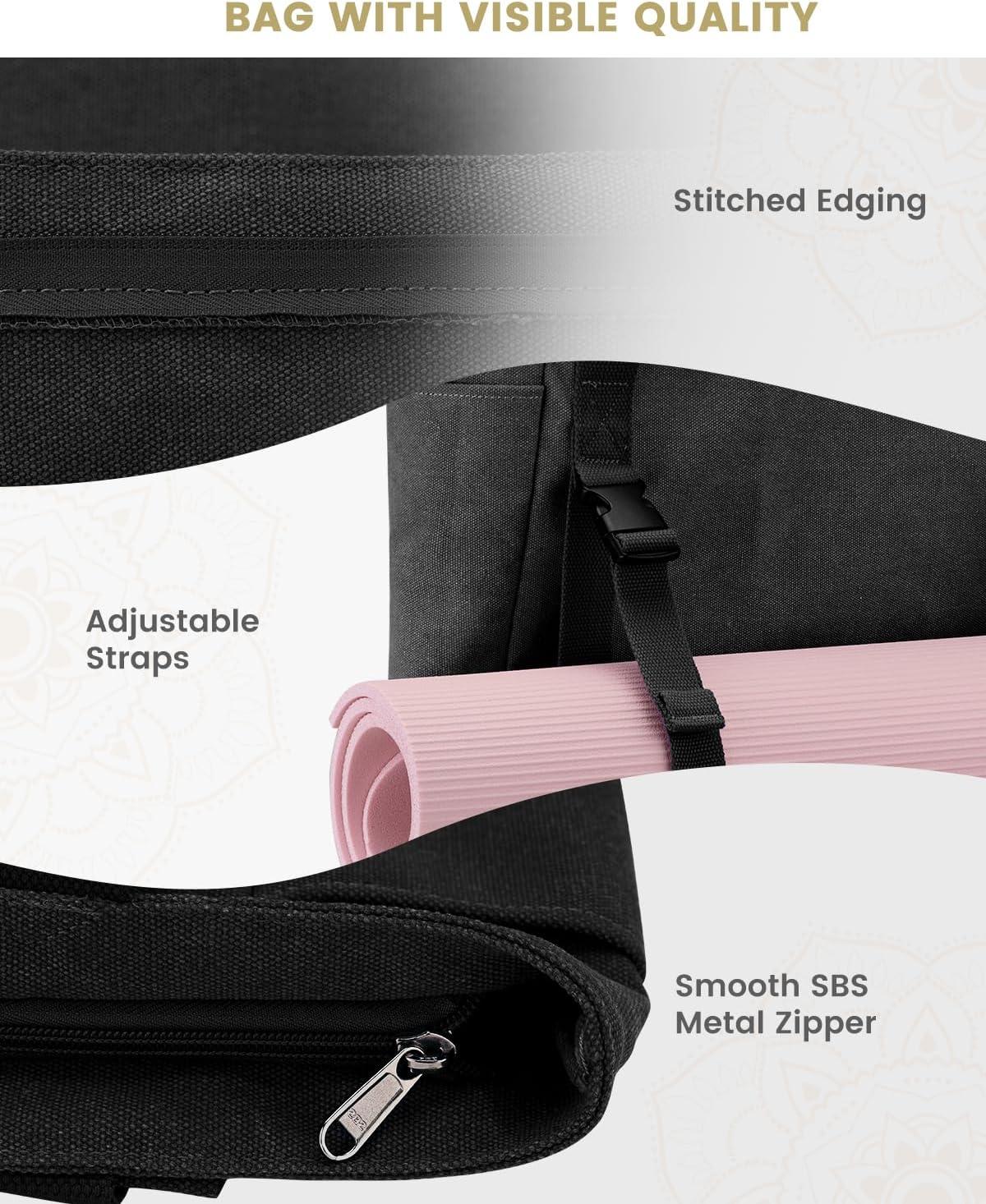 image:imageGonex Yoga Mat Bag Yoga Gym Bag Tote Bag with Multi Pockets For Women Men Canvas Yoga Mat Carrier Take in Out Mat Easily For Pilates Travel Workout OfficeBlack