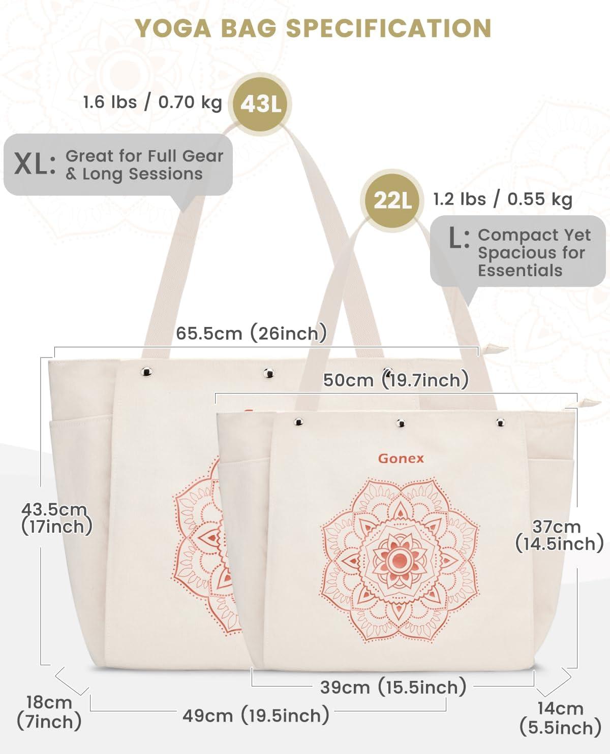 image:imageGonex Yoga Mat Bag Yoga Gym Bag Tote Bag with Multi Pockets For Women Men Canvas Yoga Mat Carrier Take in Out Mat Easily For Pilates Travel Workout OfficeBeige