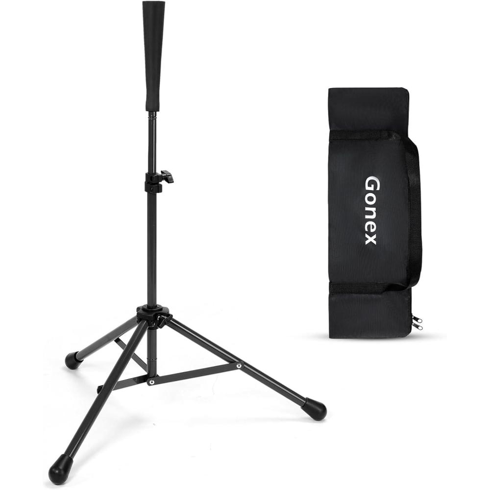 image:imageGonex Baseball Softball Practice Hitting Batting Tripod Stand Rubber Tee Collapsible Portable with Carrying BagBlack Tee