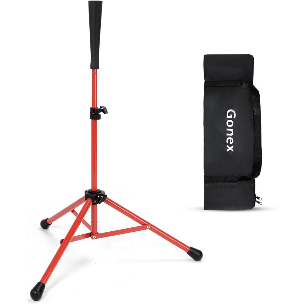 image:imageGonex Baseball Softball Practice Hitting Batting Tripod Stand Rubber Tee Collapsible Portable with Carrying BagRed Tee