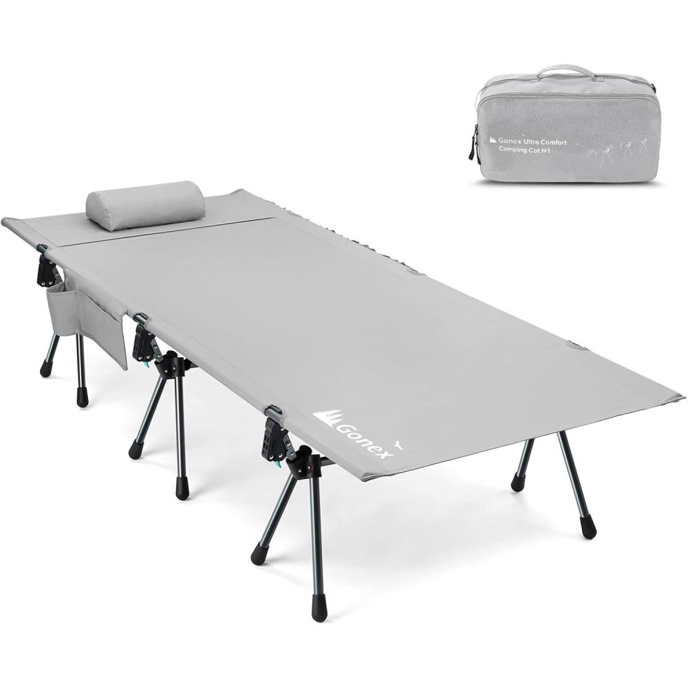 image:imageGonex Camping Cot with Leg Extenders 2 in 1 Portable Ultralight Folding Cot for Adults Adjustable Height Supports 350lbs Sleeping Bed for Backpacking Travel Beach Home 748x275Black 1 PCSGrey