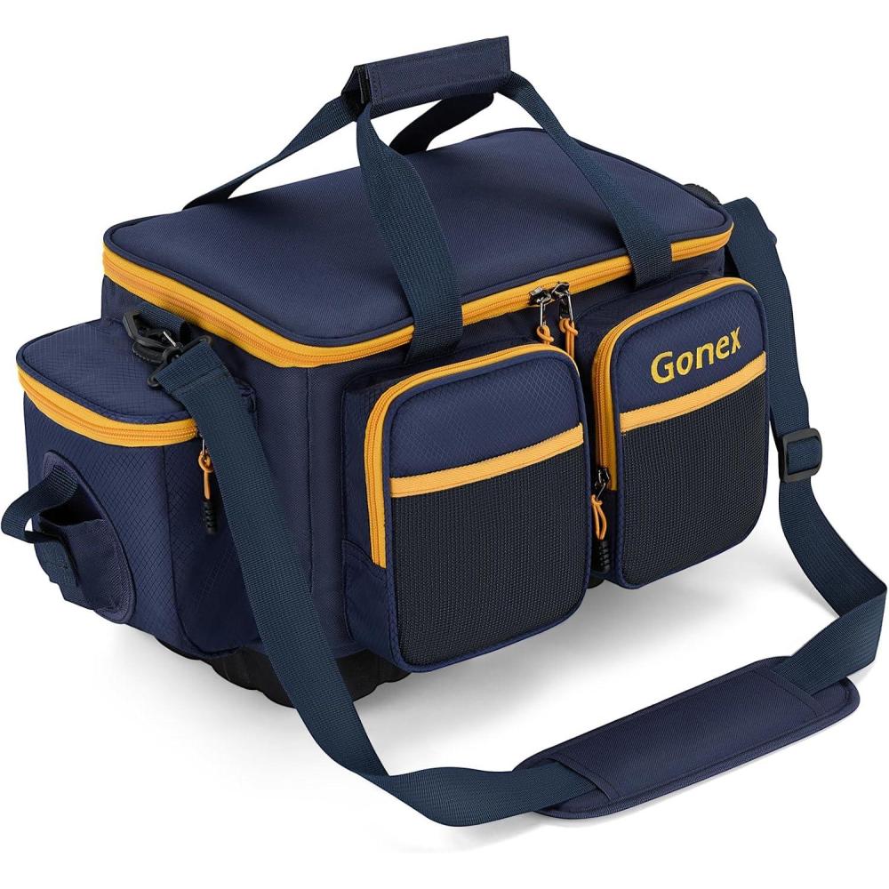 image:imageGonex Fishing Tackle Bag WaterResistant Polyester Material Fishing Tackle Storage Bag with Padded Shoulder Strap and NonSlip Base Suitable for 3600 3700 Tackle BoxBlueOrange