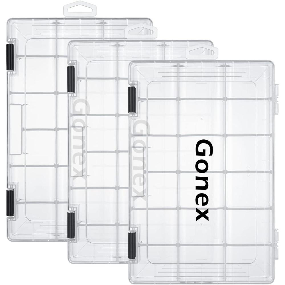 image:imageGonex Fishing Tackle Boxes 3600 3700 Tackle Trays with Adjustable Dividers Clear Plastic Tackle Box Organizer Storage for Fishing Lure Bait Hook Jewelry Craft Beads Earring Container 3 or 4 Packs3pcs 3600Tray Size108x709x165