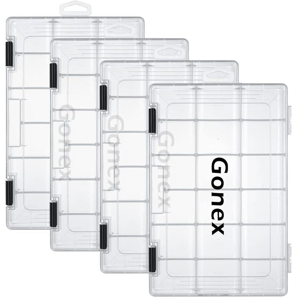 image:imageGonex Fishing Tackle Boxes 3600 3700 Tackle Trays with Adjustable Dividers Clear Plastic Tackle Box Organizer Storage for Fishing Lure Bait Hook Jewelry Craft Beads Earring Container 3 or 4 Packs4pcs 3600Tray Size108x709x165