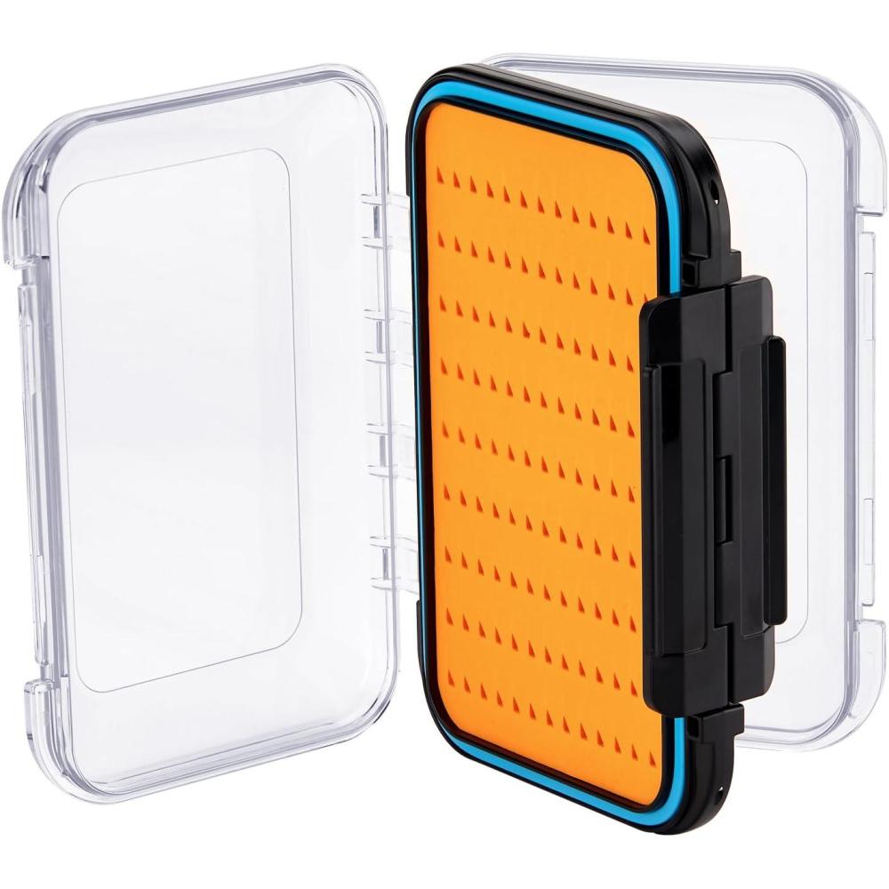 image:imageGonex Fly Boxes for Fly Fishing Jig Boxes TwoSided Waterproof Lightweight Fly Fishing Box Easy Grip Transparent Lid Fly Fishing Lures Box 41x 30x 12 GreyOrange  Black  Transparent