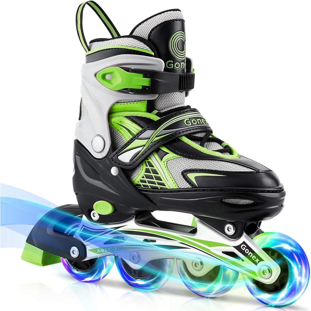 image:imageGonex Inline Skates for Girls Boys Kids Adjustable Skates Outdoor Blades Inline Roller Skates for Children Teens Women with Light Up Wheels for Indoor Outdoor Backyard SkatingGreen