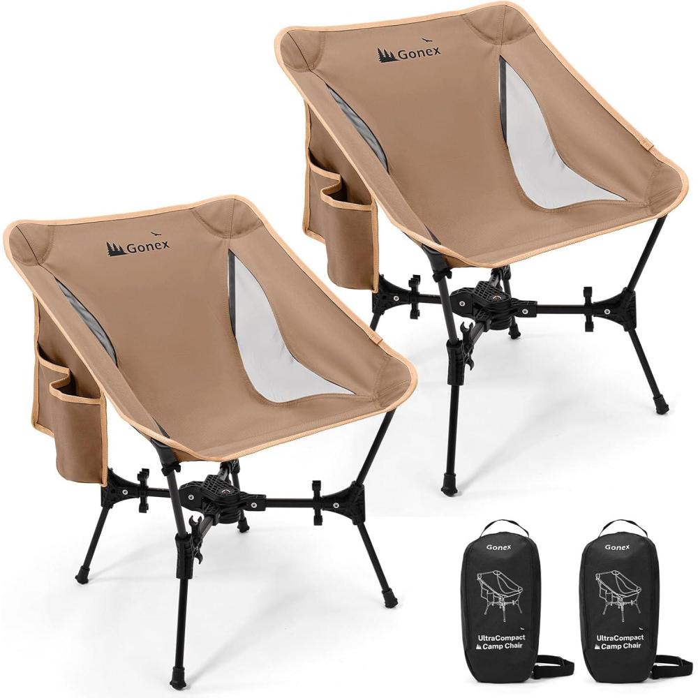 image:imageGonex Portable Camping Chair The 5th Gen Ultralight Compact Backpacking Foldable Lightweight Folding Chair for Outdoor Camp Hiking Beach Picnic Concert Supports 330lbs Army Green 1 PCSKhaki 2pcs