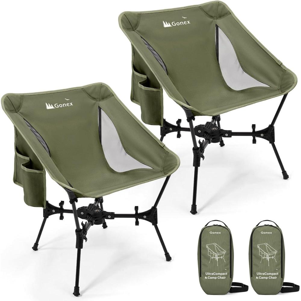 image:imageGonex Portable Camping Chair The 5th Gen Ultralight Compact Backpacking Foldable Lightweight Folding Chair for Outdoor Camp Hiking Beach Picnic Concert Supports 330lbs Army Green 1 PCSArmy Green 2pcs