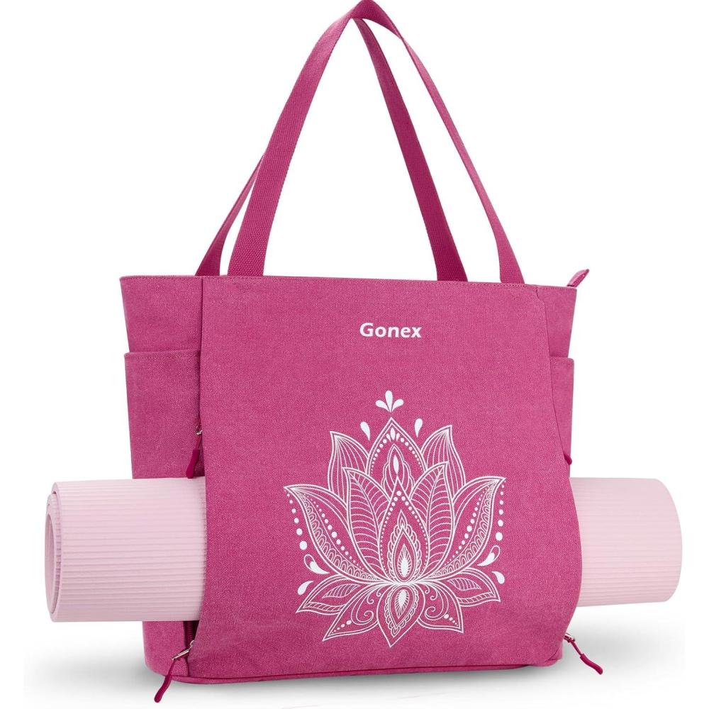 image:imageGonex Yoga Mat Bag Large Tote Bag with Multi Pockets for Women Men Canvas Mat Carrier Full Zipper Easy Access for Pilates Gym TravelRose Red