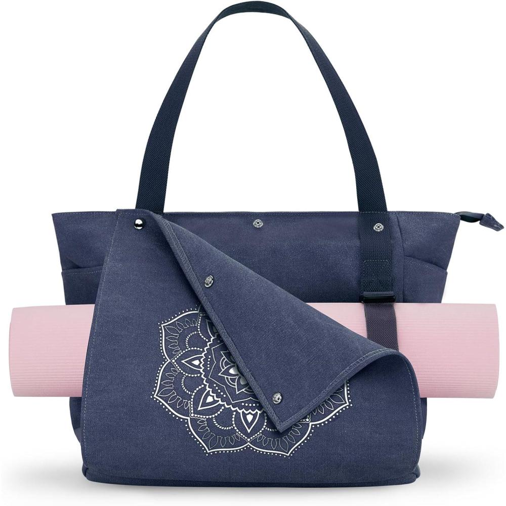 image:imageGonex Yoga Mat Bag Yoga Gym Bag Tote Bag with Multi Pockets For Women Men Canvas Yoga Mat Carrier Take in Out Mat Easily For Pilates Travel Workout OfficeBlue